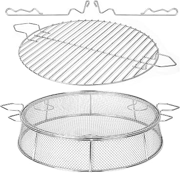 Fire Pit Spark Shield Cover for Solo Stove Bonfire, 304 Stainless Steel Spark Screen for 19.5 Inch Solo Stove Bonfire, Firepit Lid with Cooking Grate & Guild Stick for Outdoor Patio Fire Pits Backyard
