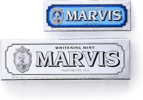Marvis Toothpaste, White Mint 2.5 fl oz 75 ml & Aquatic Mint 0.8 fl oz 25 ml Set of 2, Value Pack, Made in Italy, Oral Care