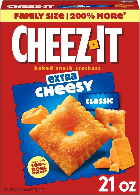 Cheez-It Cheese Crackers, Baked Snack Crackers, Lunch Snacks, Family Size, Extra Cheesy, 600ml Box (1 Box)