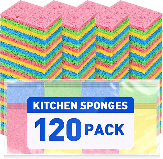 120PCS Kitchen Sponges Natural Cellulose Sponges for Cleaning, DIY Craft