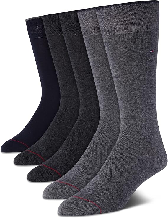 Tommy Hilfiger Mens 5 Pack Lightweight Everyday Dress Crew Socks