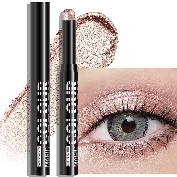 Glitter Eyeshadow Stick - Pale Rose Gold Shimmer Long Lasting Cream Eye Shadow Pencil Buildable Sparkling Face Highlighter Makeup, Lightweight Waterproof & Smudge Proof for Easy Application