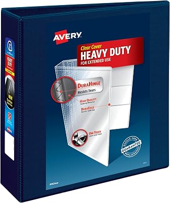 Avery Heavy-Duty View 3 Ring Binder, 3 One Touch EZD Rings, 670-Sheet Capacity, 3.5 Inch Wide Spine, Great for Home, School Supplies, Office, or Organization Needs, 1 Navy Blue Binder 79803