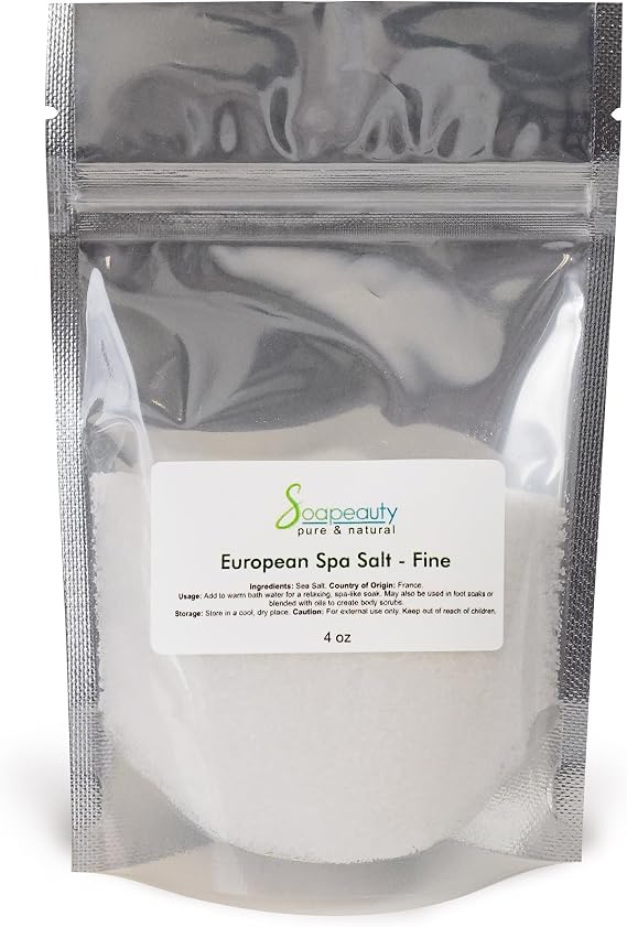 Soapeauty European Spa Salt Fine Grain | Pure Natural Sea Salt | Bath Soak, Body & Face Scrub, Spa Skincare, Salt Soap Making | 4 oz