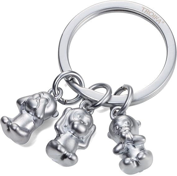 Troika THREE MONKEYS - KR17-18/MA - Keyring - Emoji Monkey - 3 Monkeys - See Nothing, Hear Nothing, Say Nothing - Cast Metal - Matt - Chrome Plated - Silver Original, silver, 6 cm, Modern