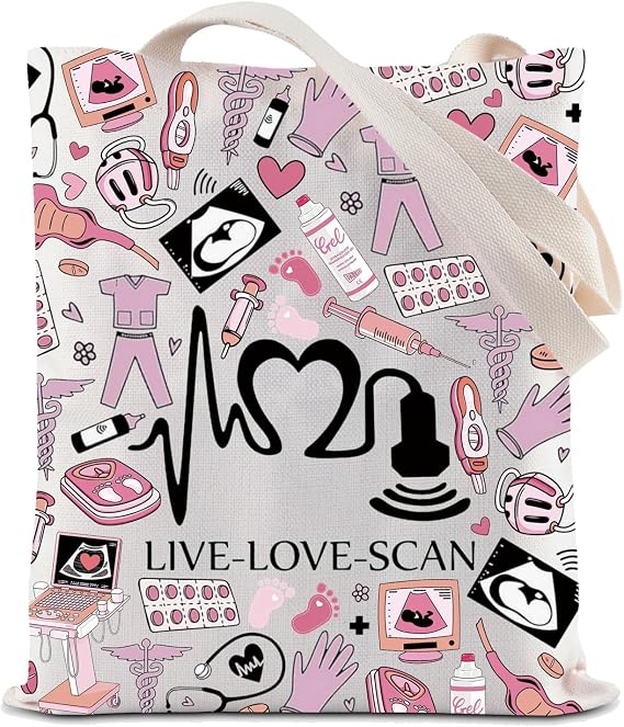 ZJXHPO Sonographer Tote Bag Radiologist Appreciation Gift Live Love Scan Reusable Grocery Shopping Bag Ultrasound Tech Gift