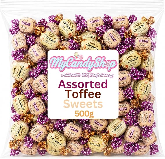 MyCandyShop Assorted Toffee Sweets, Chewy Caramel, 500g Sharing Bag