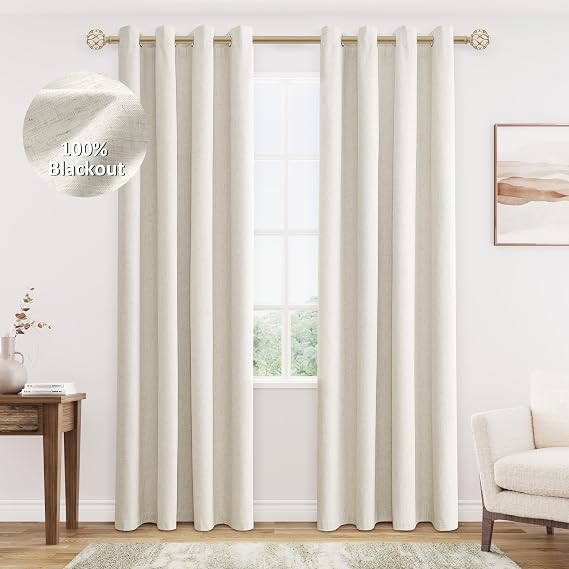 Jowels Natural Linen Grommet Blackout Curtains 84 Inches Long for Bedroom