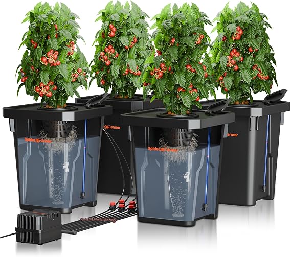 SPIDER FARMER DWC Hydroponics Grow System with 7-Gallon Deep Water Culture, New Triangular Cover Design, Recirculating Drip Garden System with Top Drip Kit, 15W Air Pump, 4 Buckets | 7-Gallon Deep Water Culture, New Triangular Cover Design, Recirculating Drip Gardening System with Top Drip Kit, 11W Air Pump