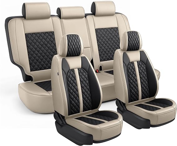 IKABEVEM Custom for Honda CR-V Car Seat Covers Full Set 2023 2024 2025 2026 LX;EX;EX-L;Sport;Touring;Special Edition & Hybrid Model Luxury Faux Leather Seat Protector Interior Accessories(Black&Beige)
