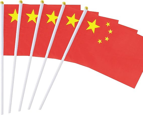 Hand Held China Chinese Flag Stick Mini Flag 50 Pack Round Top National Country Flags, Party Decorations Supplies For Parades,World Cup,Sports Events,International Festival (8.2 "x 5.5")