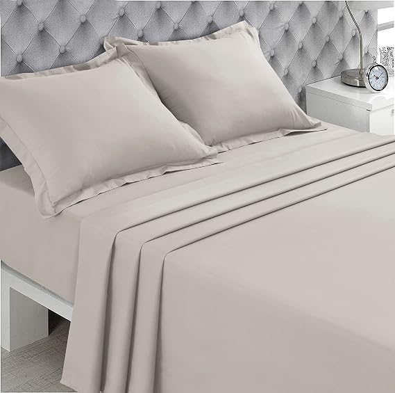 VISION - Flat Sheet - 100% Cotton - Colour: Beige - 270 x 300 cm - Double Bed - Natural Fibres - Dense Weave - Soft and Breathable Fabric - Oeko-Tex Certified