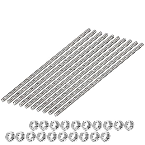 Fully Threaded Rod - 10pcs M4 x 200mm 304 Stainless Steel Threads Bar Studs Rods, 20pcs M4 x 0.7mm Metric Coarse Thread Hex Nuts