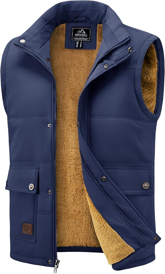 MAGCOMSEN Men's Winter Vest Outerwear Fleece Lined Outdoor Vest Warm Sleeveless Jacket