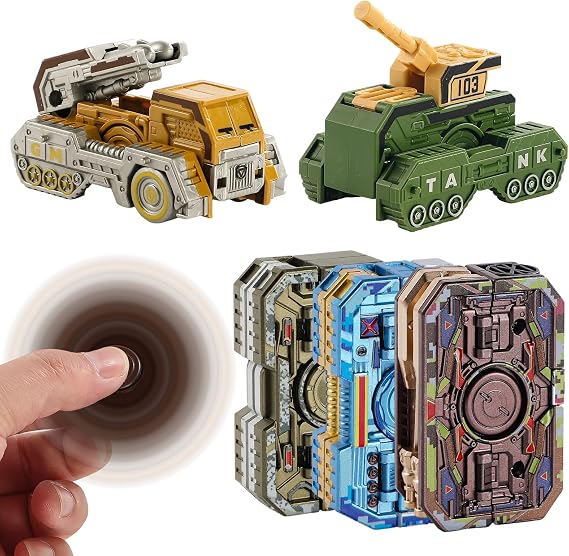 SCIONE 6PCS Transformable Fidget Spinners for Kids Party Bag Fillers, Deformable Armored Car Spinner Fidget Toys, Fingertip Stress Relief Sensory Toy Gifts Kids Classroom Prizes