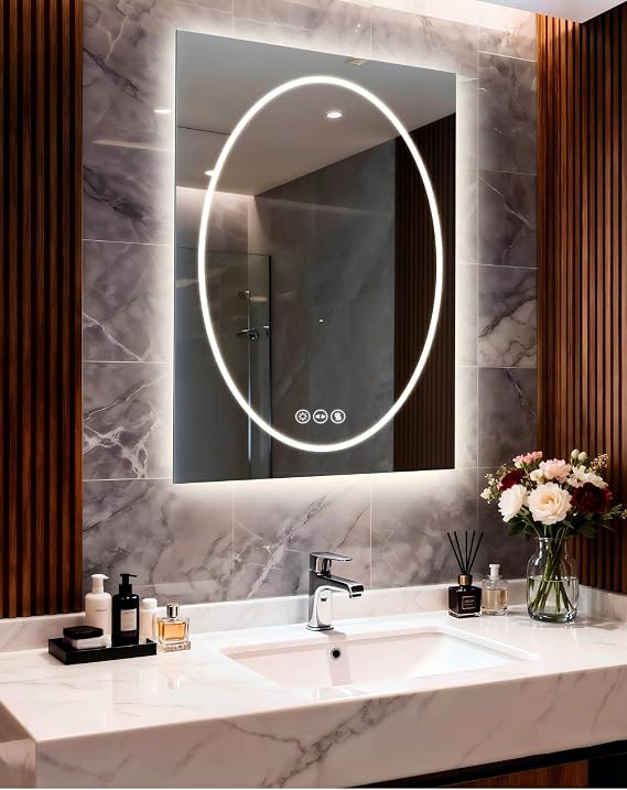 LUVODI LED Bathroom Mirror Rectangular: 35.4x27.5 inch Vanity Wall Mirror