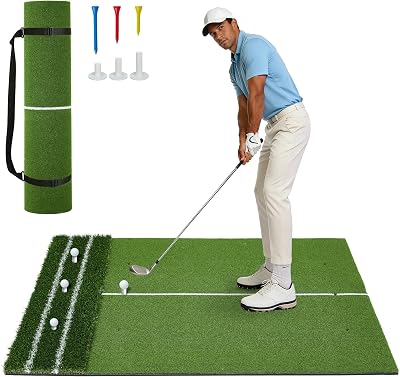 Golf Hitting Mat 5x4 ft, Real Feel Golf Mat with Rough Artificial Grass, Dual Turf, Multi Tee Holes Design for Left and Right Handed Golfers, Backyard Garage Indoor Outdoor Swing & Chipping Practice
