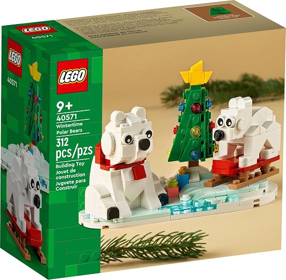 LEGO Wintertime Polar Bears 40571 Christmas Decor Building Kit, Polar Bear Gift, Great Stocking Stuffer for Kids, Features a Christmas Tree Toy and Two Polar Bear Toys