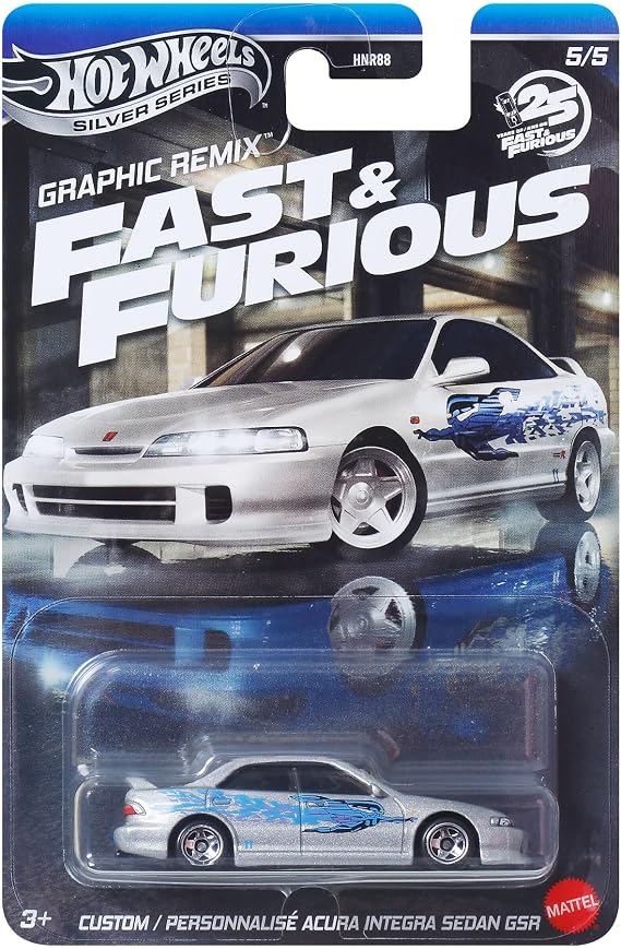 Hot Wheels Fast and Furious Graphic Remix Auto Acura INTEGRA SEDAN GSR - Model Cast Ölçek 1:64 - Uzunluk 7 cm - JBY45