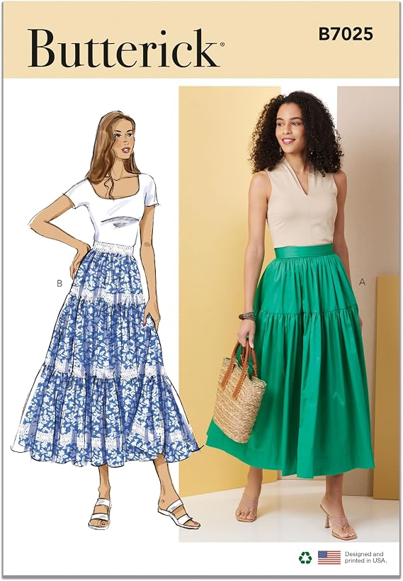 Butterick B7025D5 Misses' Full Tiered Skirts Sewing Pattern Packet, Design Code B7025, Sizes 4-6-8-10-12