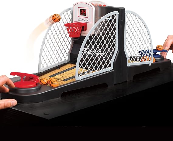 EastPoint Tabletop Movin Hoops Arcade Basketball Hoop - Black & Red, 2-Player - LED Scoreboard for Indoor Basketball Game - Spring-Loaded Launchers for Kids Toys - Durable Plastic Build for Boys Toys