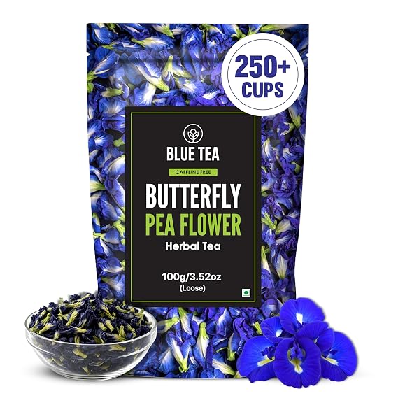 BLUE TEA - Butterfly Pea Flower Tea - 3.52 Oz (250+ Cups) Loose | Antioxidant Rich | Chemical Free - Caffeine Free - Detox Tea - Flower Based - Non Bitter | Zipper Packaging