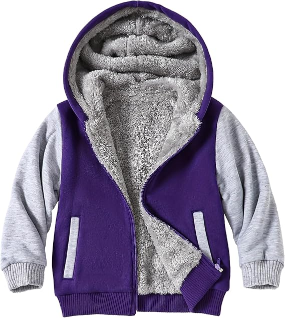 Boys Hoodie Fleece Jacket Warm Lined Zip Up Winter Coat 4-12Y