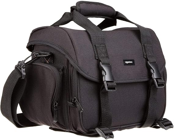 Amazon Basics Large DSLR Gadget Bag for Camera Storage with Shoulder Strap, Black with Grey Interior