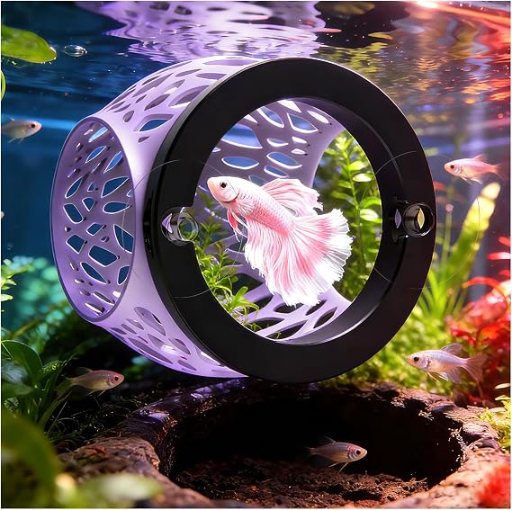 Floating Betta Hideout Cave & Shrimp Cave | Aquarium Floating Betta Skin | Shrimp Feeder | Multi-Function Resting Hideout Hammock & Small Fish Feeding Ring | Aquarium Decor Accessory (Purple