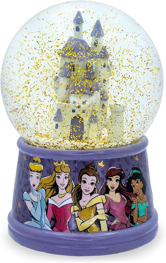 Silver Buffalo Disney Princess Castle Featuring Cinderella, Aurora, Belle, Ariel, and Jasmine Light Up Snow Globe, 100mL, Multicolor (DP1524J9)