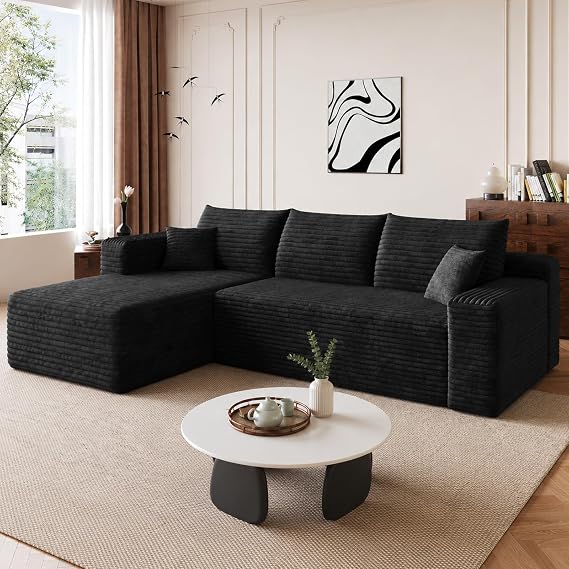 96" Modular Cloud Sectional Sofa, Foam L Shaped Reclining Couch (Black)