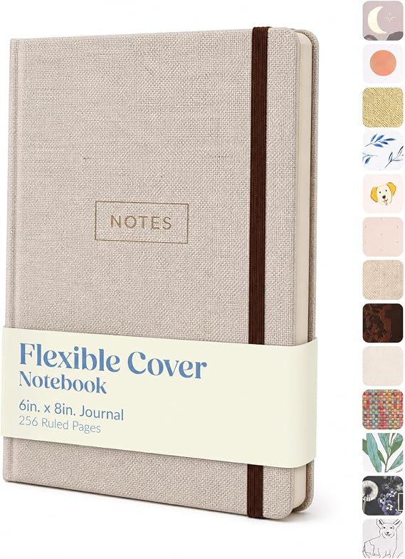 WORLD TRAVELER Eccolo Medium Lined Journal Notebook, A5 Writing Journal, 256 Ruled Ivory Pages, Ribbon Bookmark