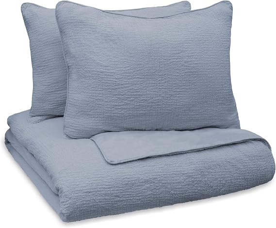 VUE Larking 3 Piece Duvet Set with 2 Coordinating Pillow Shams, Full/Queen, Blue