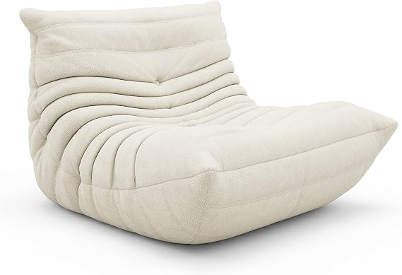 Fireside Chair, Soft Mohair Lounge Chair Lazy Floor Sofa Accent Bean Bag Couch for Living Room Corner Bedroom Salon Office White Aldult