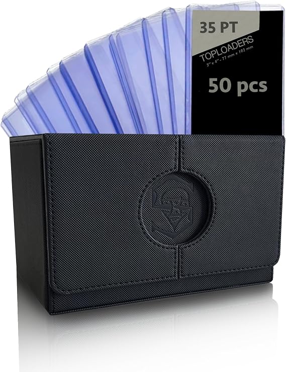 Premium Yükseltme Kartı Güverte Kutusu - Zar Tepsisi ve 50 Toploader 35pt ile Ticaret Kartı Saklama Kutusu, MTG/TCG/YugiOh/Pokemon/Beyzbol Kartı Saklama Düzenleyicisi ile uyumlu, PU Deri (Siyah)