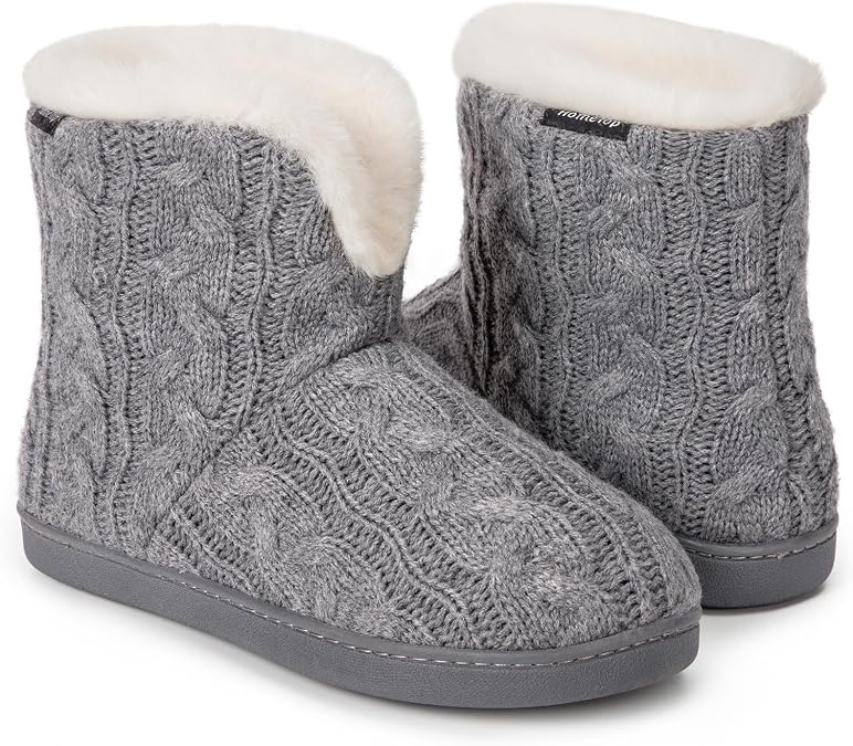 HomeTop Women's Knit Bootie Slippers Fuzzy Warm Memory Foam House Shoes