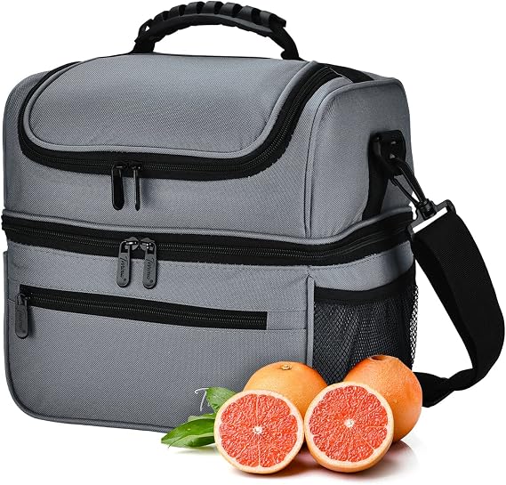 Kato Tirrinia Insulated Lunch Bag for Men, Extra Large 13L Lunch Cooler Bag with Dual Compartment, Leakproof Lunch Bento Box Bag, Suitable for Adult Work, Camping, Picnic, Light Gray