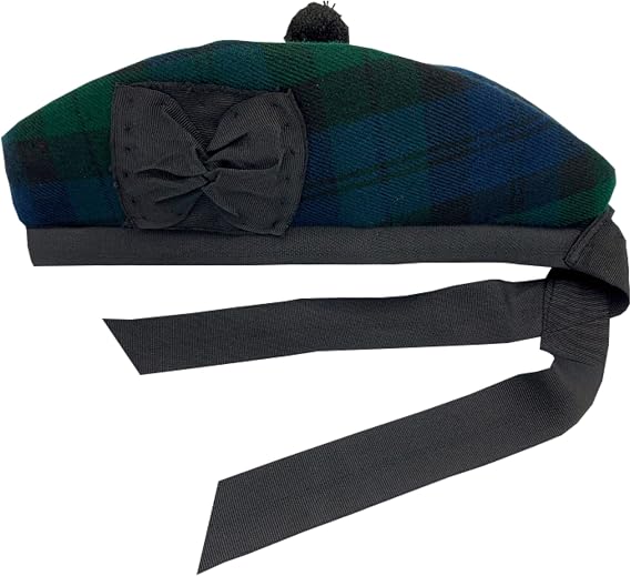 DMen's Scottish Glengarry Kilt Hats Tartan, Diced & Plain-Glengarry Piper's Cap (52cm, Black Watch Glengarry Cap)