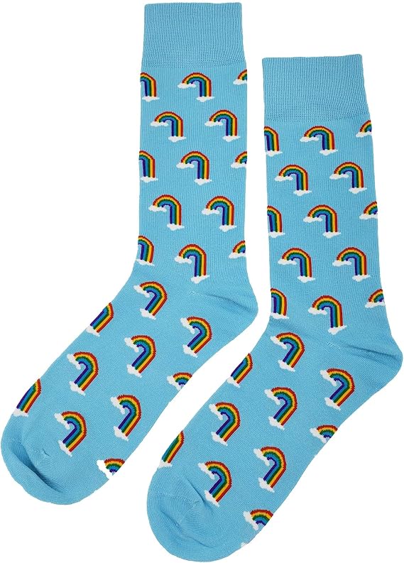 Rainbow Dress Socks Funny Novelty Crazy Fun Design Men Size 8-12 Cotton Casual Crew Colorful Funky Fancy Socks Gift for Men