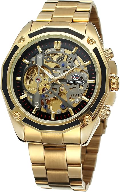 Forsining Men's Mechanical Automatic Movement Analog Unique Stylish Watch with Stainless Steel Bracelet