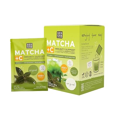 Sencha Naturals Original Green Tea  C Effervescent Drink Mix with 200% Vitamin C, Japanese Matcha Powder, Acerola Cherry, Coconut Water Powder Pack of 10