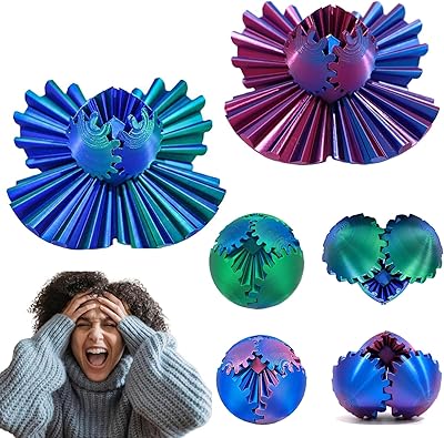 2 Packs DIY Gear Ball, 3D Printed Spin Ball or Cube Fidget Toy, Gear Sphere Desk Toy for Stress and Anxiety Relief, Perfect Christmas Birthday Gift for Kids and Adults P&G