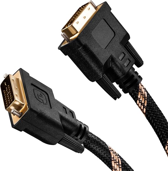 DVI Dual Link Cable 1M,Nylon Braided DVI-D 24+1 Dual Link Male to Male Digital Video Cable Gold Plated with Ferrite Core Support 2560x1600 for Gaming, DVD, Laptop, HDTV and Projector (3 Ft/1M)