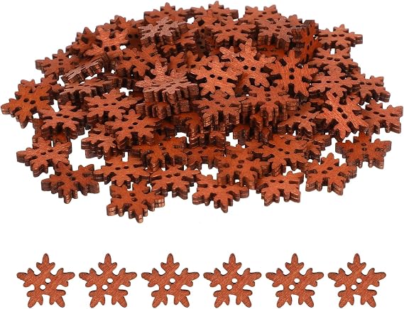 100Pcs 18mm Christmas Snowflake Buttons, Wooden Snowflakes Buttons for Christmas DIY Craft Scrapbook Sewing Clothes Accessories Embellishments