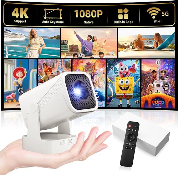 Smart Mini Projector, Native 1080P Projector with WiFi and Bluetooth