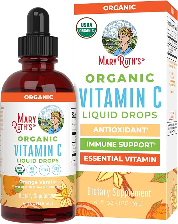 MARYRUTH'S Organic Vitamin C Supplement | Liquid Vitamin C Liquid Drops for Adults & Kids | Immune Support Supplement for Overall Health | Vegan | Non-GMO | Gluten Free | 4 Fl Oz