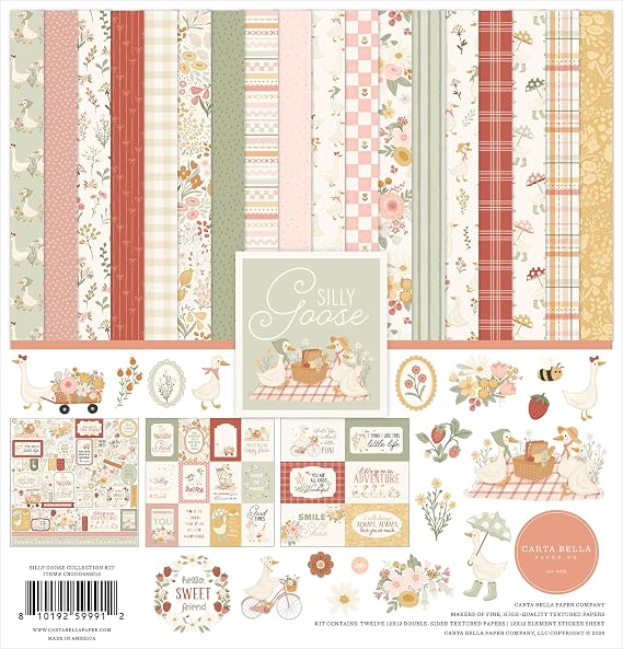 Carta Bella Silly Goose Collection Kit Scrapbooking Kit with 12 Double Sided Papers and Element Sticker Sheet