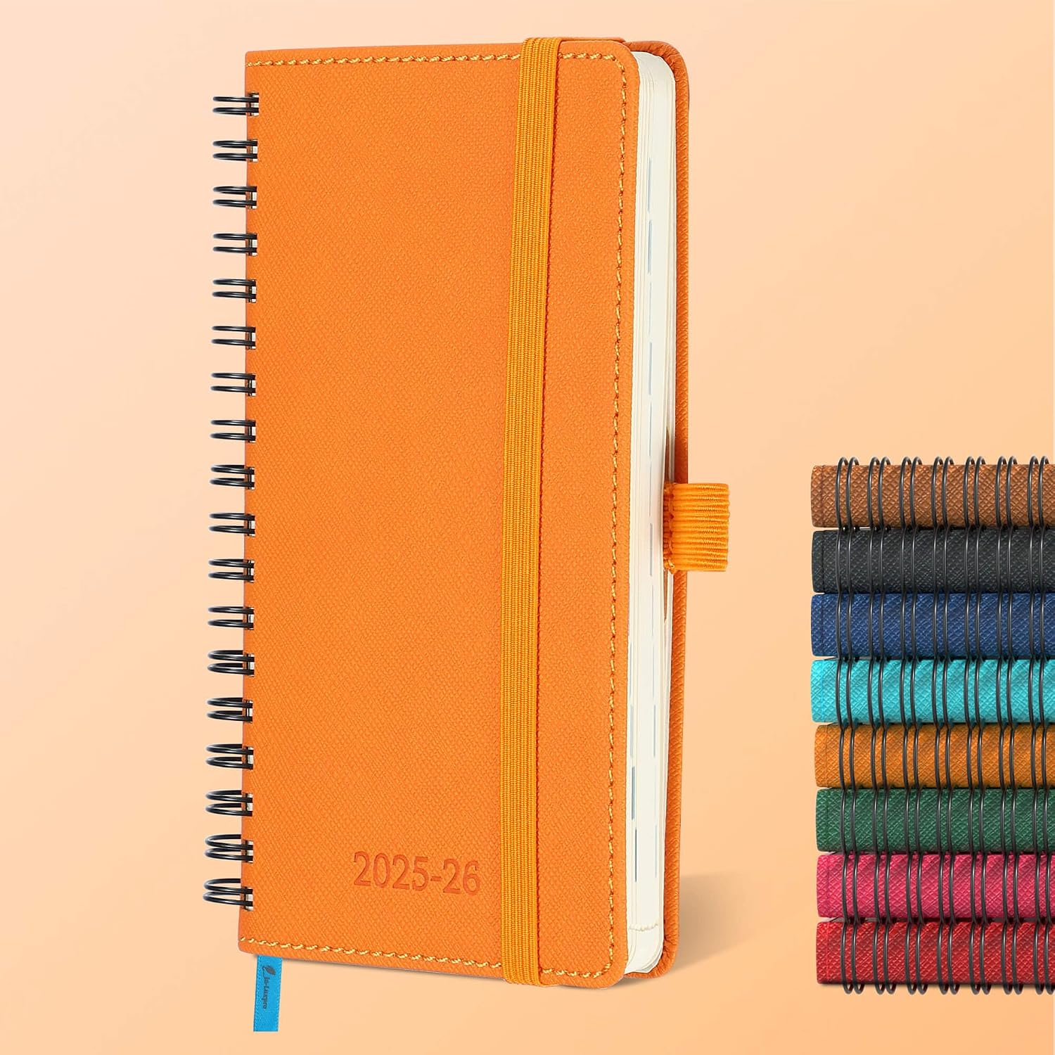 Planner 2025-2026 Daily Weekly and Monthly,6.5x3.75,18 Months Spiral Bound Calendar Agenda with Self-adhesive Pen Holder,2026 Academic Plan with Vegan Leather Soft Cover,Orange
