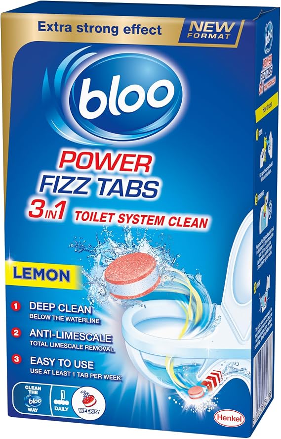 Bloo Power Fizz Tabs Anti-Limescale Drain Deep Toilet Cleaning Lemon, 8 x 22.5g