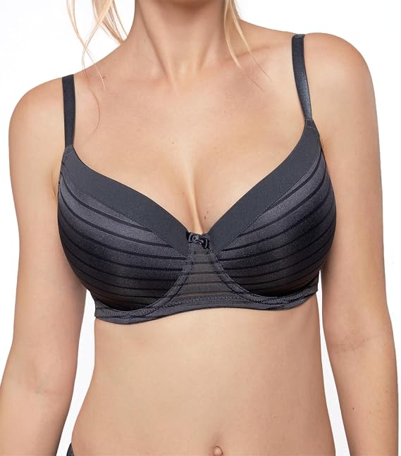 DORINA Carmen Light Padded Everyday Bra Supportive Underwire Balcony Balconette 3/4 Cup Demi T-Shirt Bra for Curves Women(32D-44D) D17143 Blue Charcoal -42D